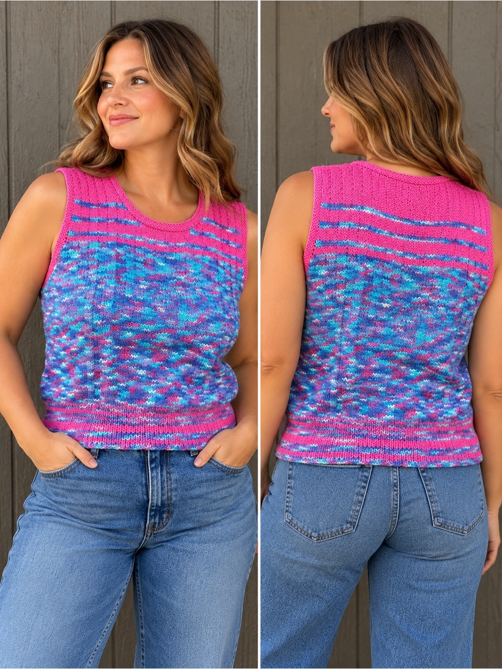Handmade Knit Multi-Color Sleeveless Top / Vest